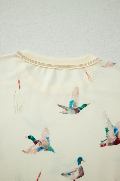 Mallard Duck Print Lounge Set Women Oversized Tee Shorts