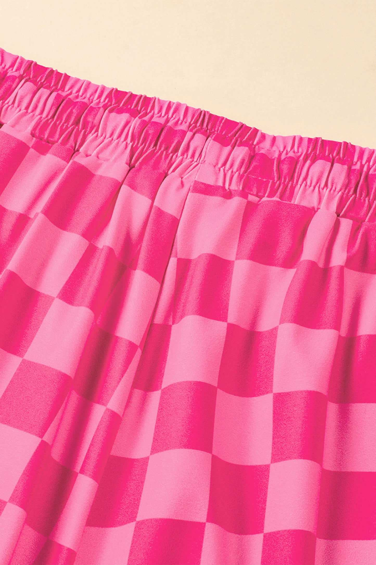 Rose Checkered Drawstring High Waist Casual Shorts