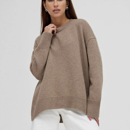 Cozy Solid Crewneck Knit Sweater for Women Fall Winter