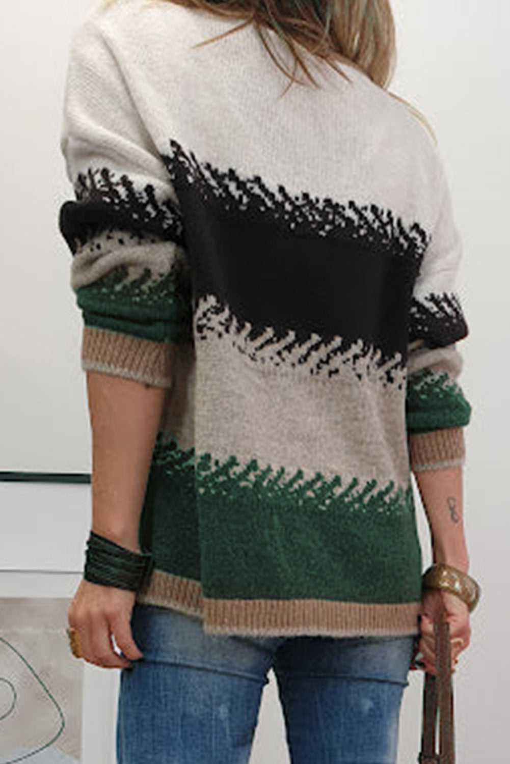 Women's Color Block Knit Sweater with Drop Shoulder Fit