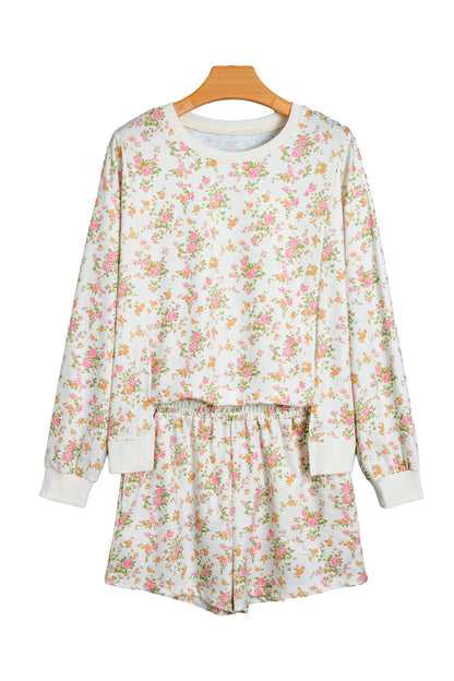 Floral Sweatshirt Shorts Set Women Lounge Two Piece Set
