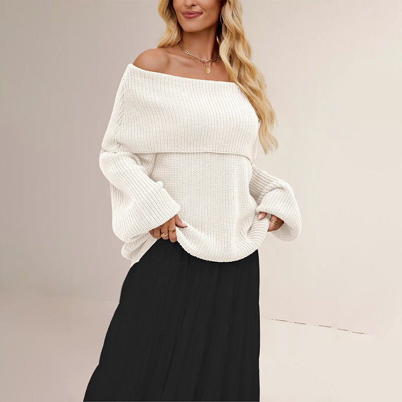 Off Shoulder Oversized Knit Sweater – Fall Winter Pullover