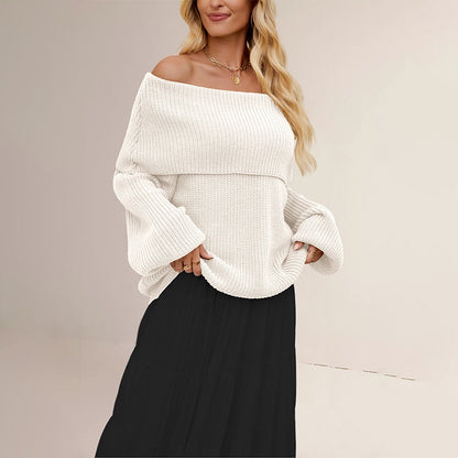 Off Shoulder Oversized Knit Sweater – Fall Winter Pullover