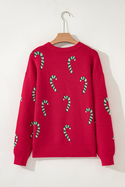 Sachet Pink Christmas Candy Cane Holiday Drop Shoulder Sweater