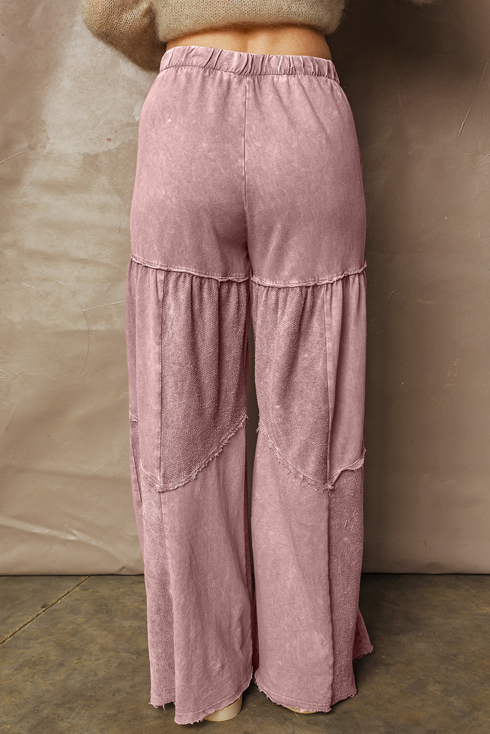 Women's Black Mineral Wash Wide Leg Patchwork Pants