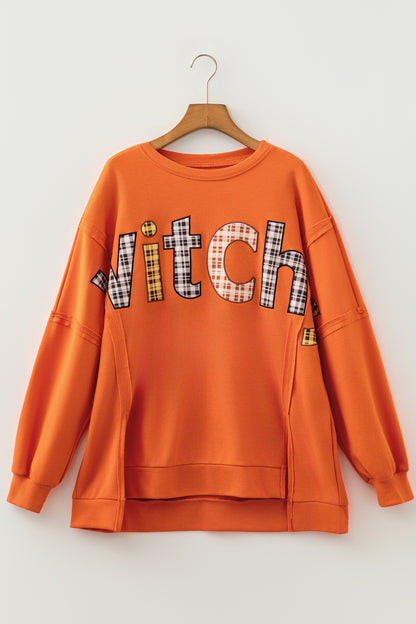 Flamingo Halloween Witchy Plaid Patch Sweatshirt