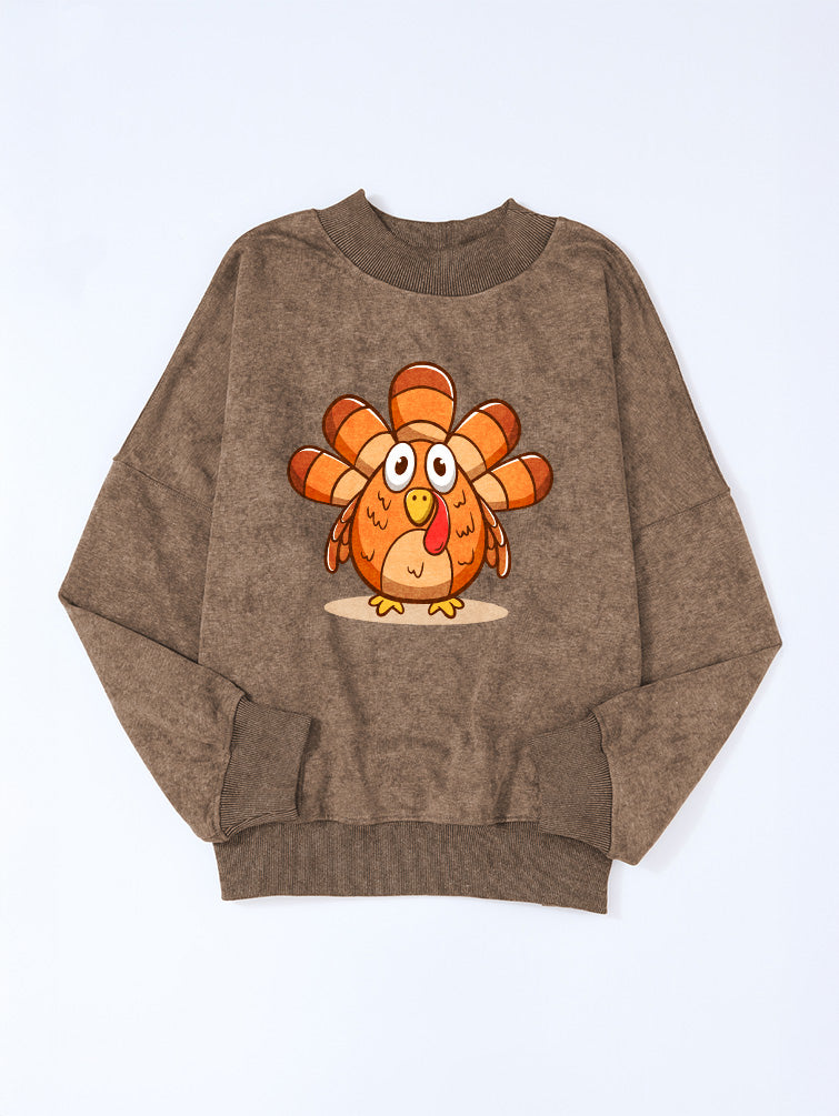 Thanksgiving Cartoon Turkey Graphic Drop Shoulder Sweatshirt