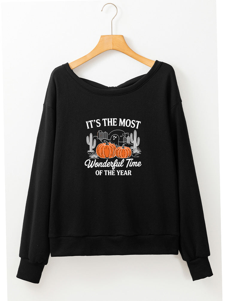 Halloween Pumpkin Graphic Long Sleeve Black Sweatshirt