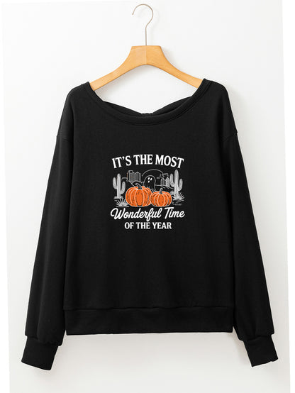 Halloween Pumpkin Graphic Long Sleeve Black Sweatshirt