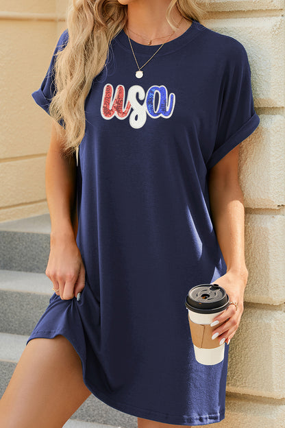 USA Graphic Pocket T Shirt Dress July 4th Casual