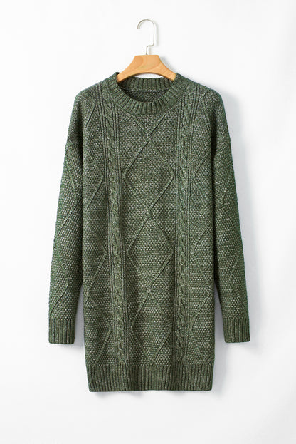 Cozy Cable Knit Drop Shoulder Oversized Sweater Dress