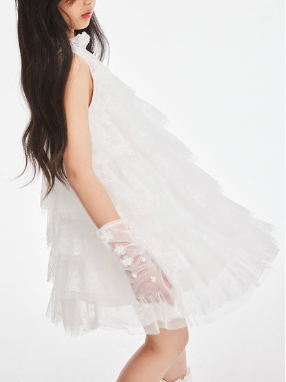 Girly Lace & Tulle Sleeveless Princess Dress for Girls