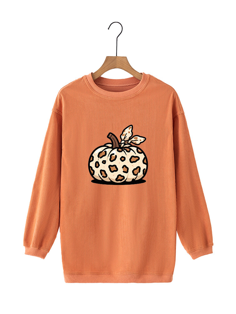 Leopard Pumpkin Graphic Oversized Orange Fall Sweatshirt
