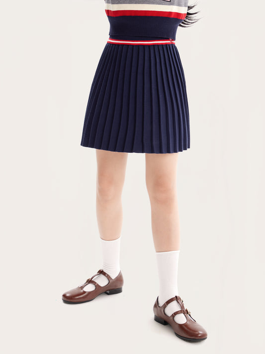 Kids’ Classic Pleated Knit Skirt with Collegiate Style