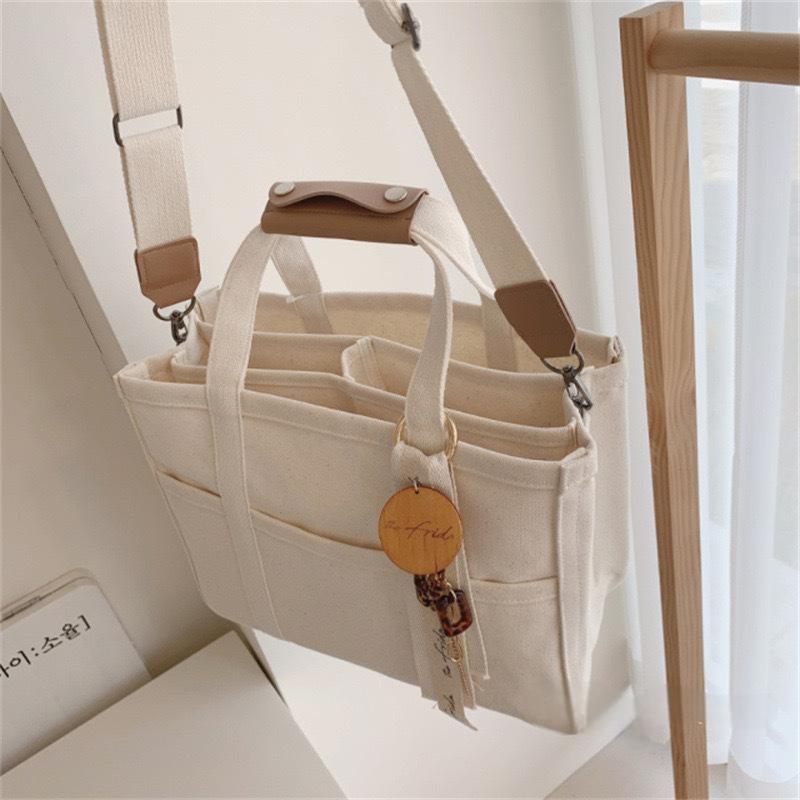 Black Canvas Crossbody Shoulder Tote Bag for Travel