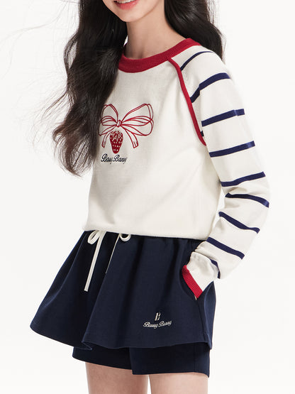 Strawberry Embroidered Knit Sweater for Girls