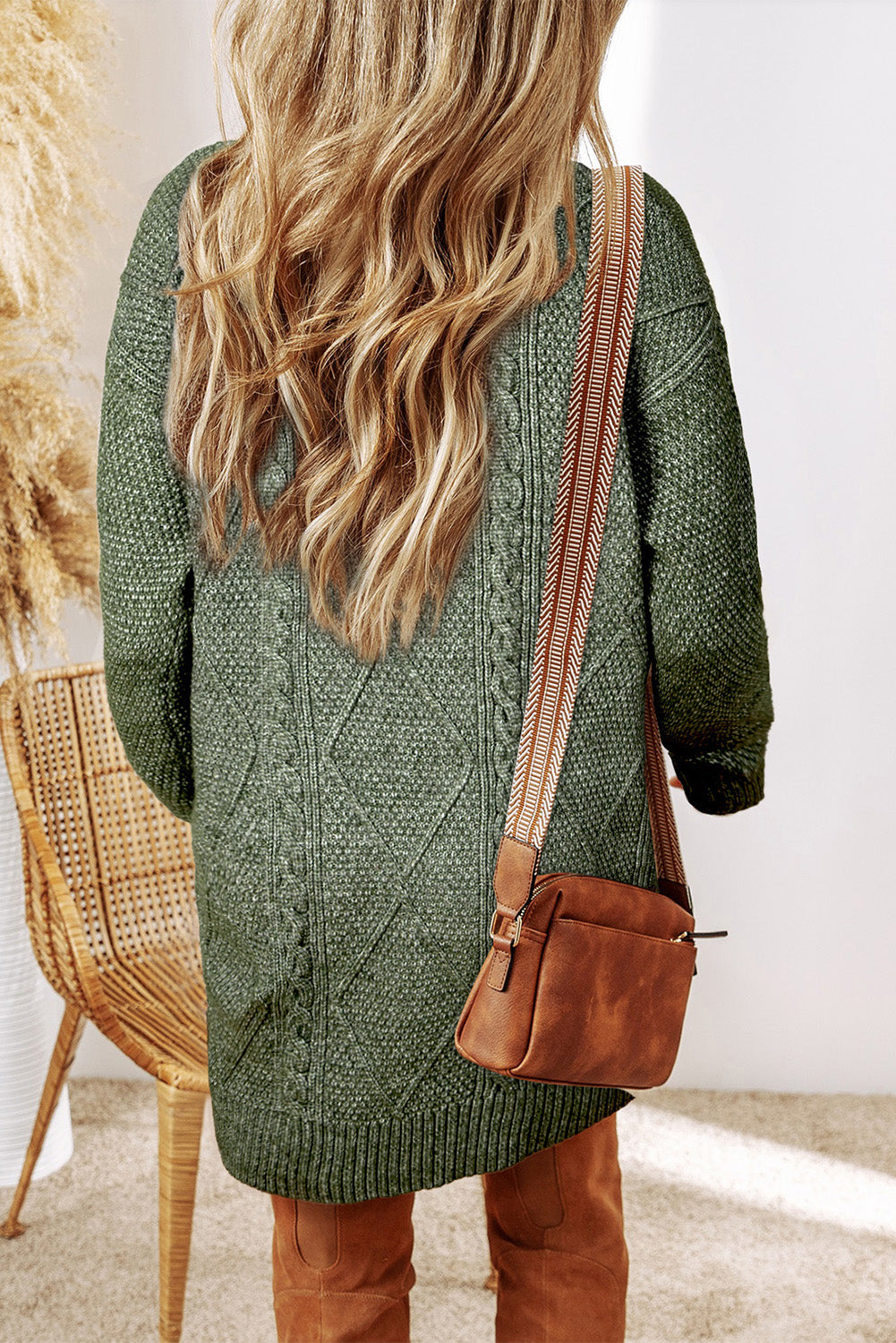 Cozy Cable Knit Drop Shoulder Oversized Sweater Dress