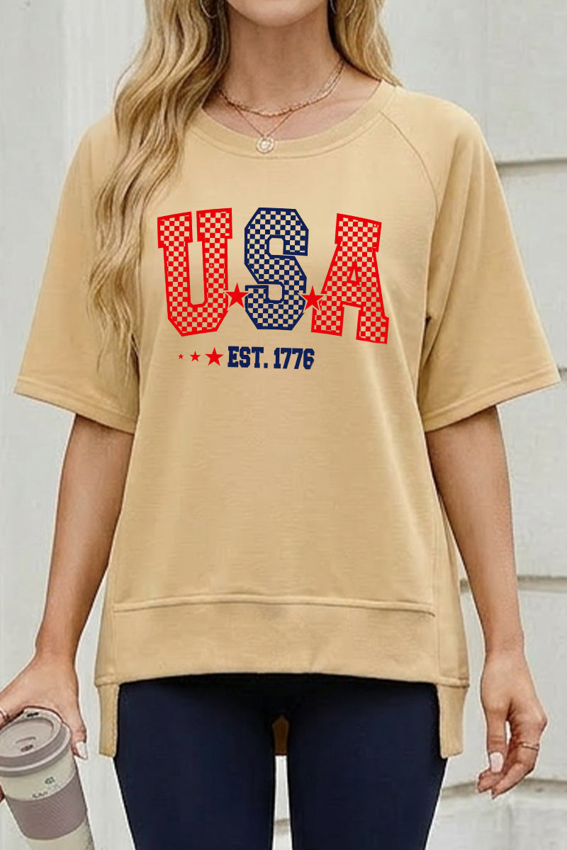 USA Est 1776 Graphic Oversized July 4th Tee Top