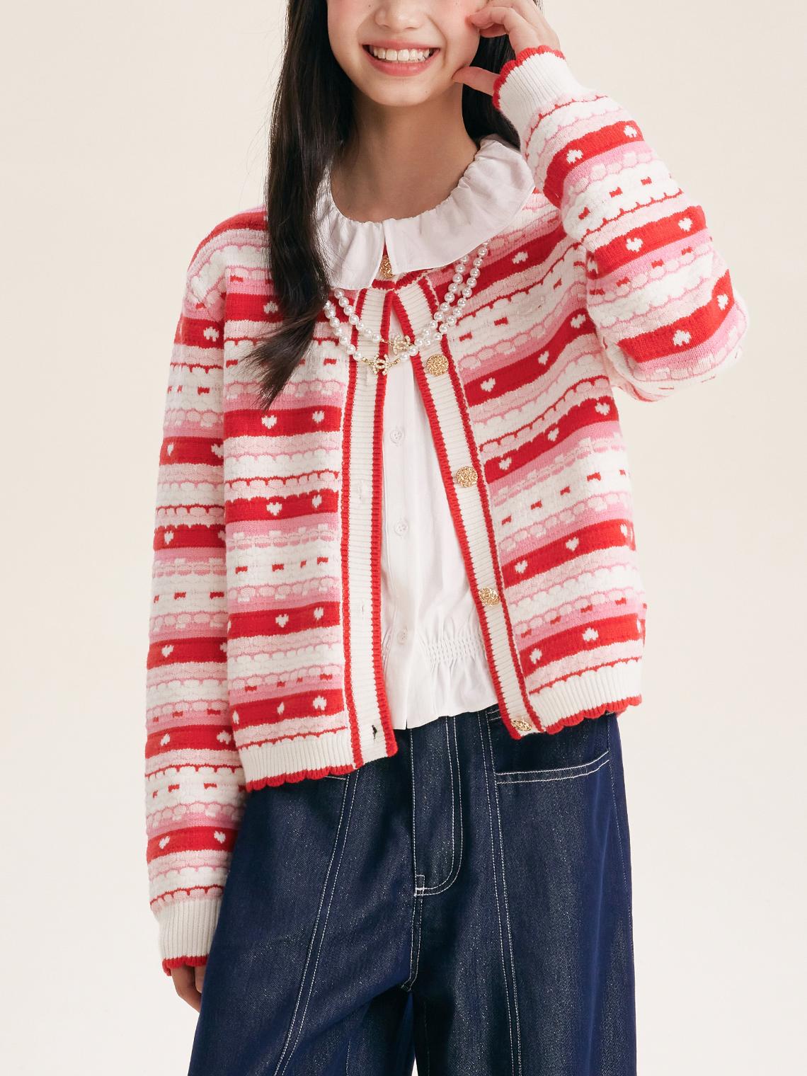 Girls' Striped Knit Button-Front Cardigan Sweater