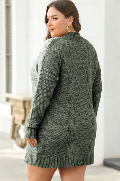 Cozy Cable Knit Drop Shoulder Oversized Sweater Dress