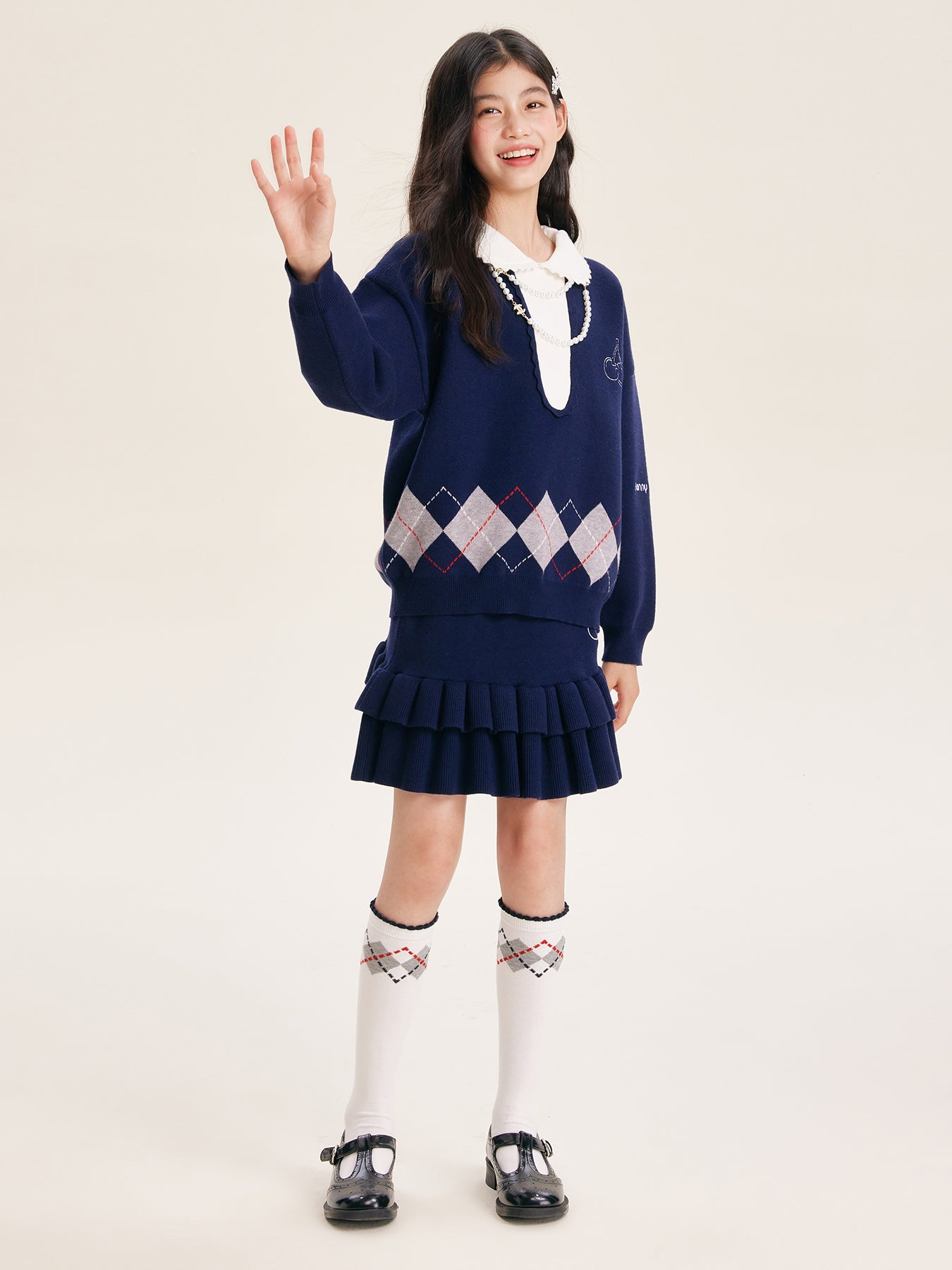 Fall Girls Argyle Knit Set – Sweater & Ruffle Skirt Outfit