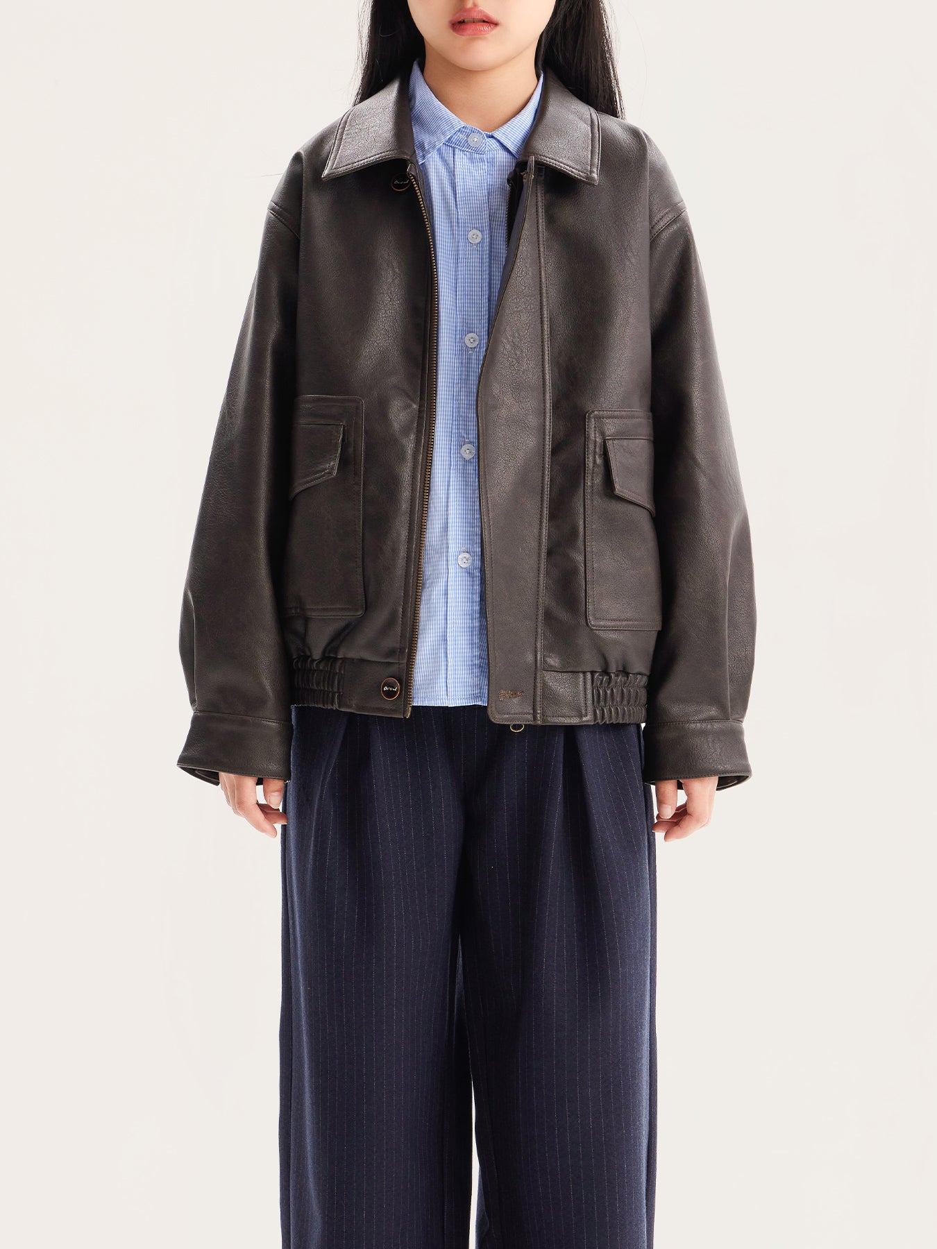 Kids Oversized Vintage Faux Leather Jacket Casual