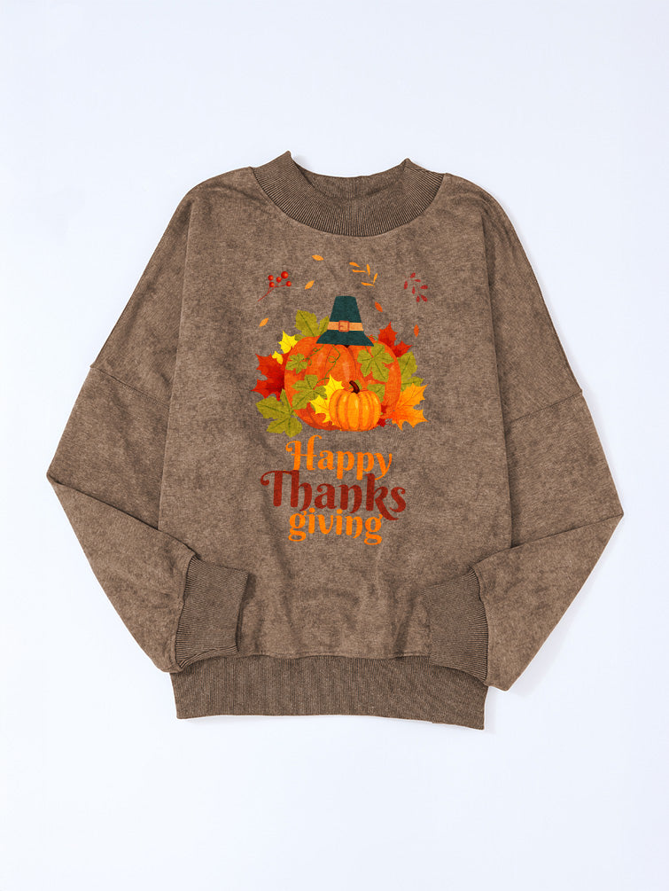 Happy Thanksgiving Pumpkin Graphic Drop Shoulder Sweatshirt