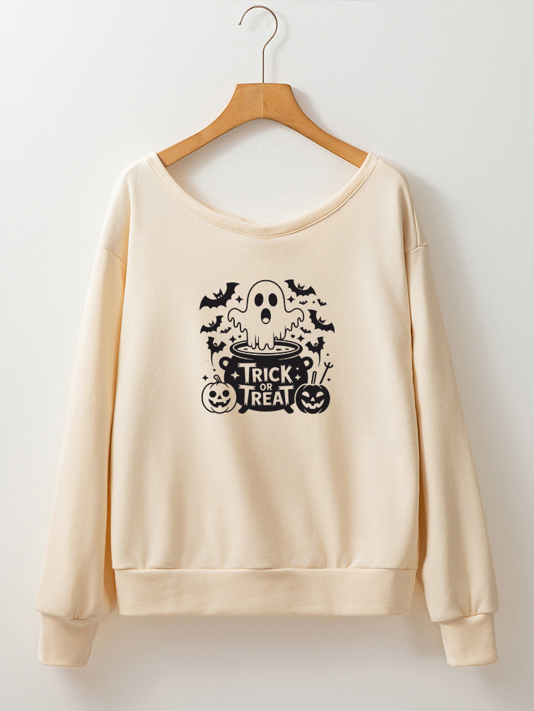 Halloween Ghost Trick or Treat Graphic Sweatshirt