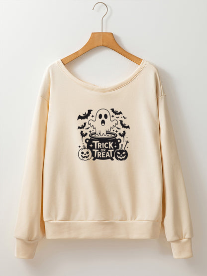 Halloween Ghost Trick or Treat Graphic Sweatshirt