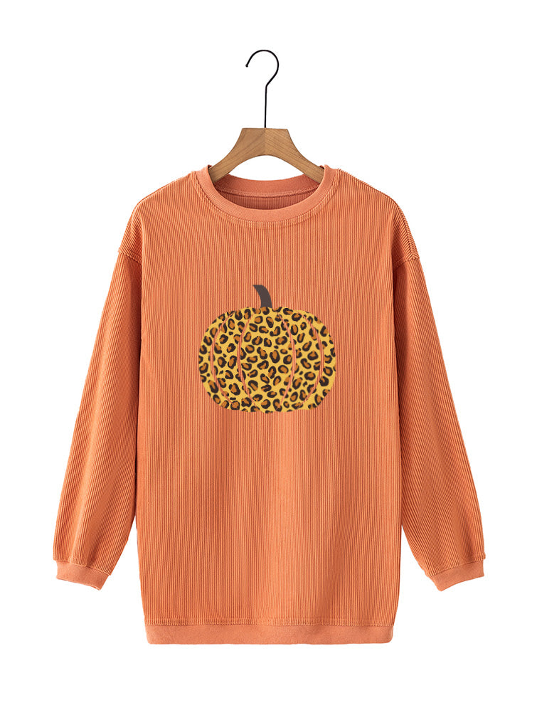 Bright Leopard Pumpkin Graphic Oversized Orange Sweatshirt