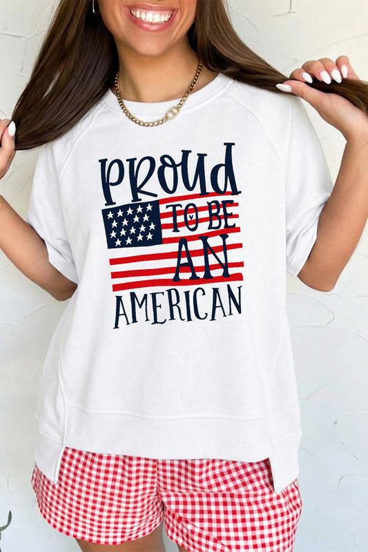 “Proud American” Flag July 4th Oversized Graphic Tee