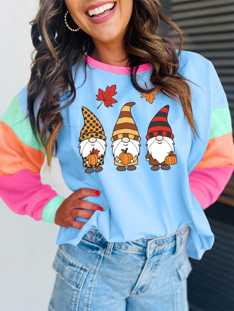 Thanksgiving Autumn Gnomes Graphic Colorblock Tee