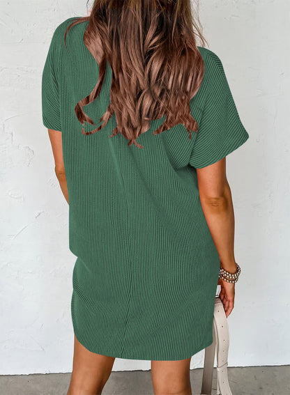 Women’s Textured Stripe Pocket T Shirt Dress Summer