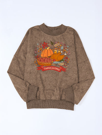 Thanksgiving Feast Pumpkin Pie Graphic Drop Shoulder Sweatshirt