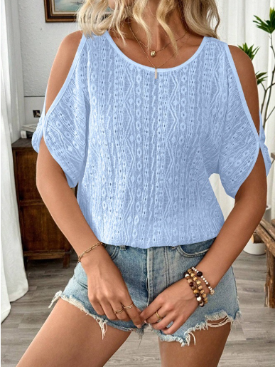 Summer Casual Batwing Sleeve Hollow Out Knit Tee