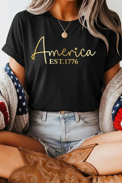 America Est 1776 Graphic July 4th Tee Shirt