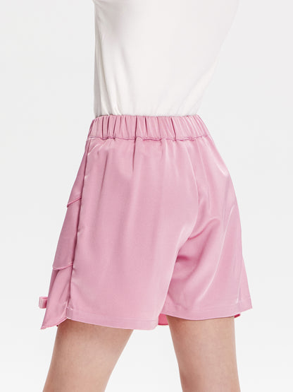 Girls Pink Layered Skirt with Satin Bow Ruffle Hem