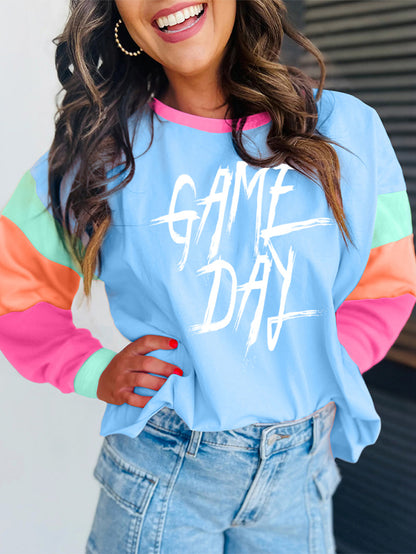 White Font GAME DAY Graphic Colorblock Tee