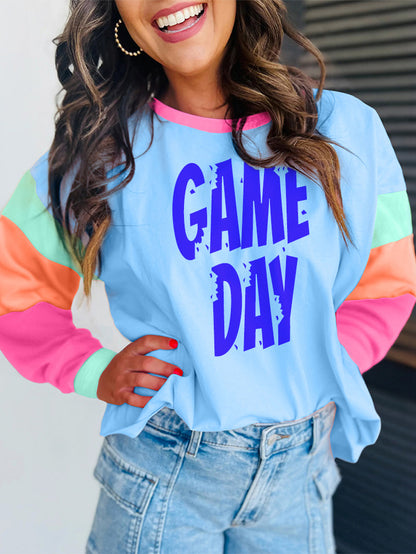 Vivid Blue Game Day font Colorblock Tee