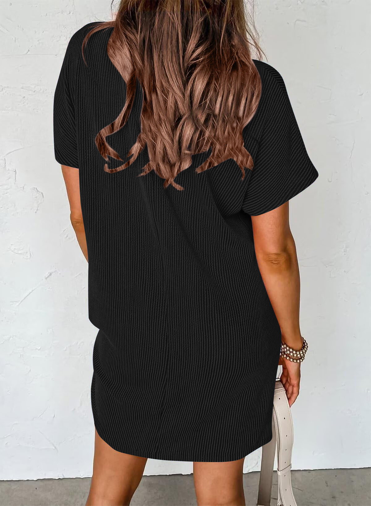 Women’s Textured Stripe Pocket T Shirt Dress Summer