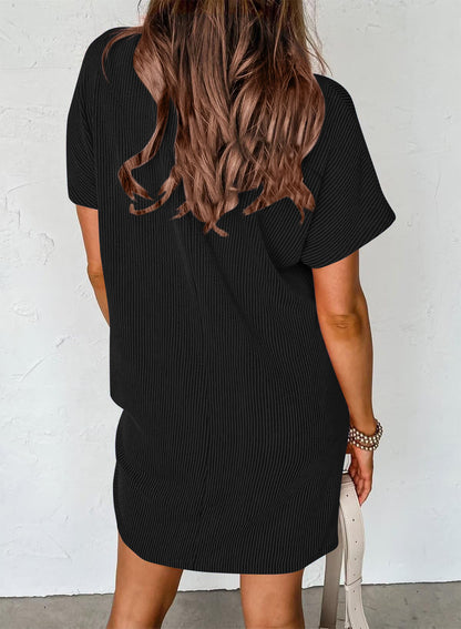 Women’s Textured Stripe Pocket T Shirt Dress Summer