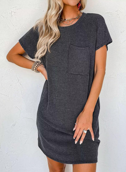 Women’s Textured Stripe Pocket T Shirt Dress Summer