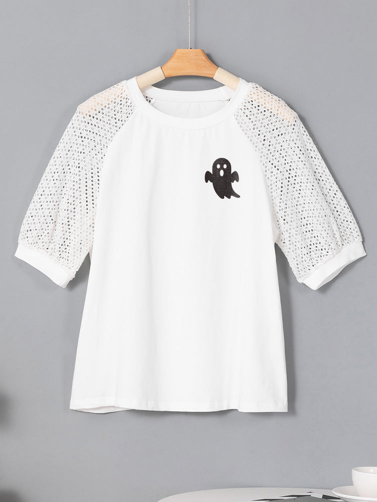 Ghost Graphic Lace Sleeve Halloween Tee