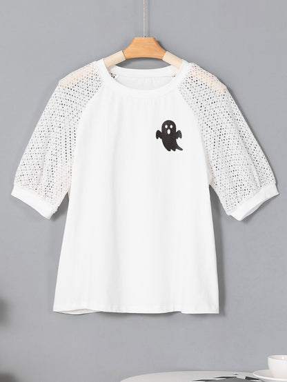 Ghost Graphic Lace Sleeve Halloween Tee
