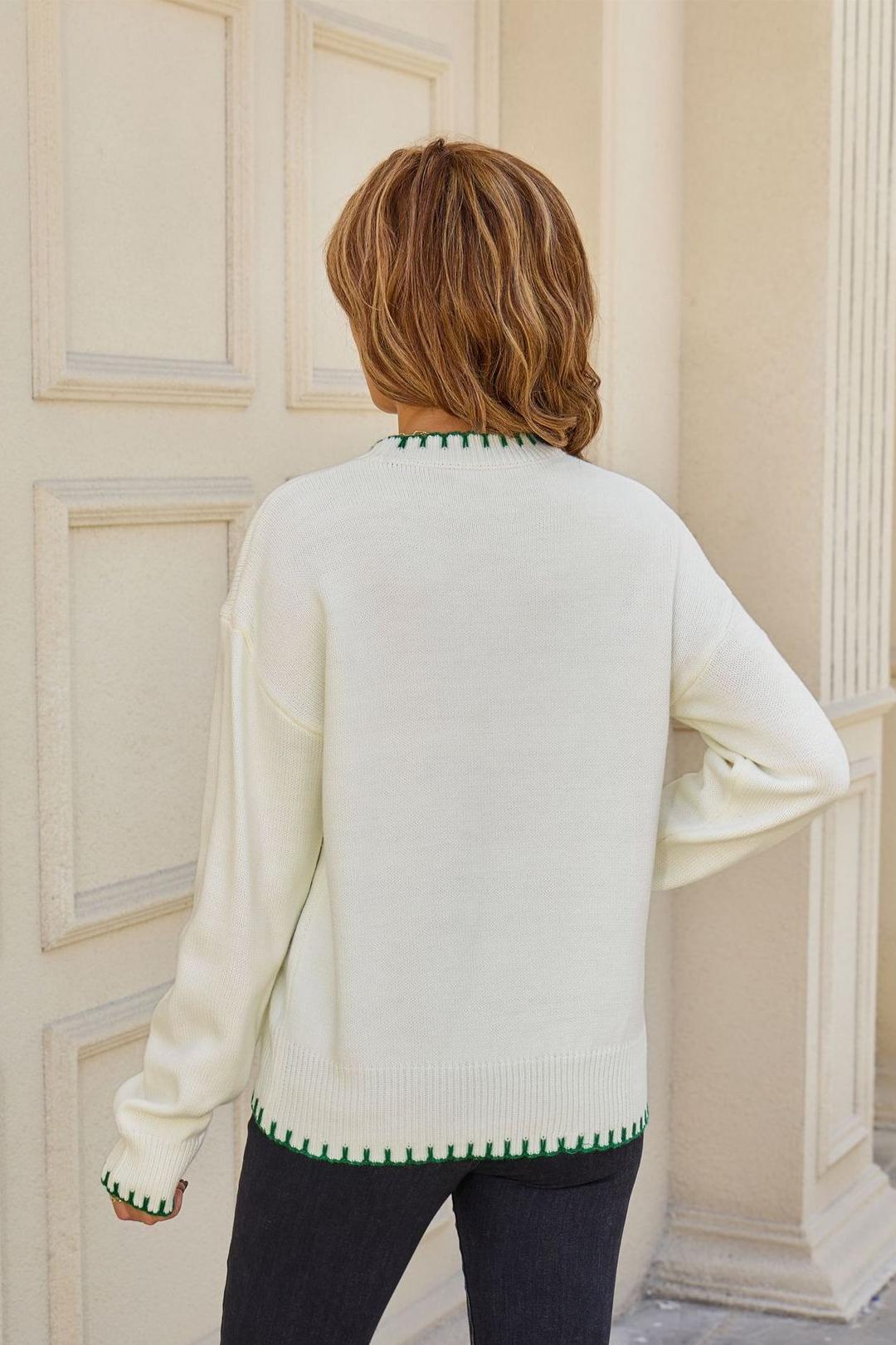 Lemon Embroidered Knit Sweater, Casual Fall Winter Top