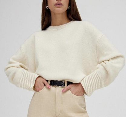 Cozy Solid Crewneck Knit Sweater for Women Fall Winter