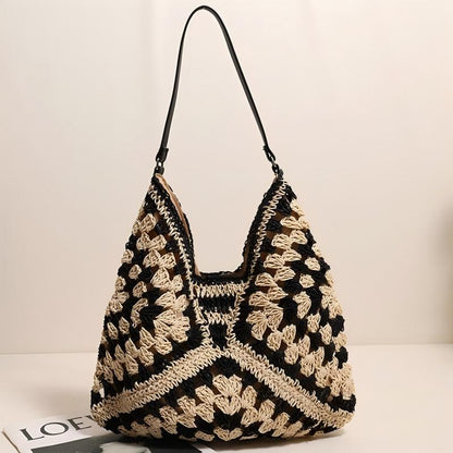 Crochet Straw Shoulder Bag Boho Beach Tote for Women