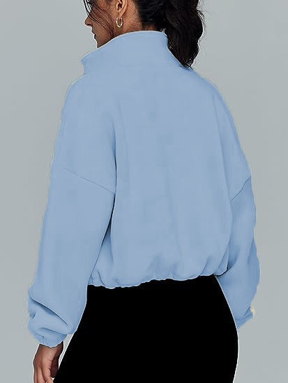 Fleece Zip Up Jacket - High Neck Oversized Pullover