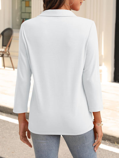 2025 Women's V-neck Polo Shirt 3/4 Sleeve Casual Top