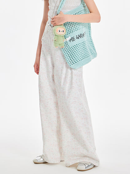 Girls Cotton Wide Leg Pants Summer Fish Print